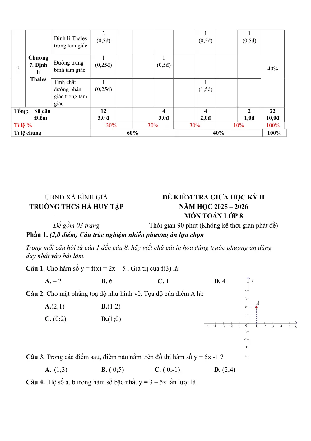 Đề thi Giữa kì 2 Toán 8 năm 2025-2026 trường THCS Hà Huy Tập (TP Hồ Chí Minh) - trang 2