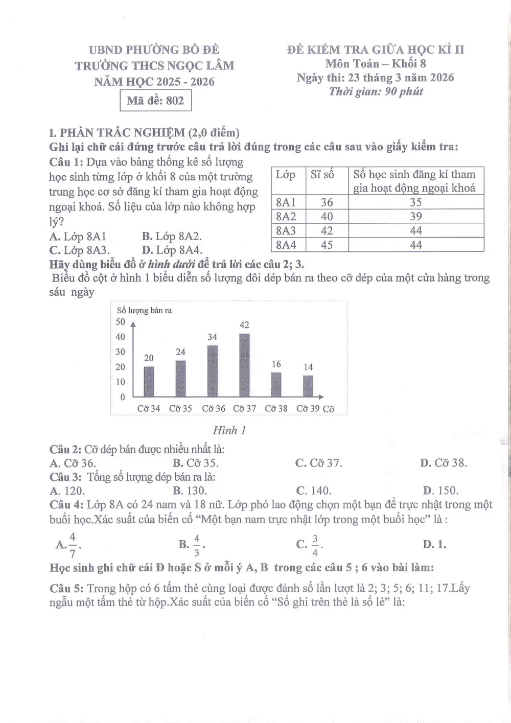Đề thi Giữa kì 2 Toán 8 năm 2025-2026 trường THCS Ngọc Lâm (Hà Nội) - trang 6