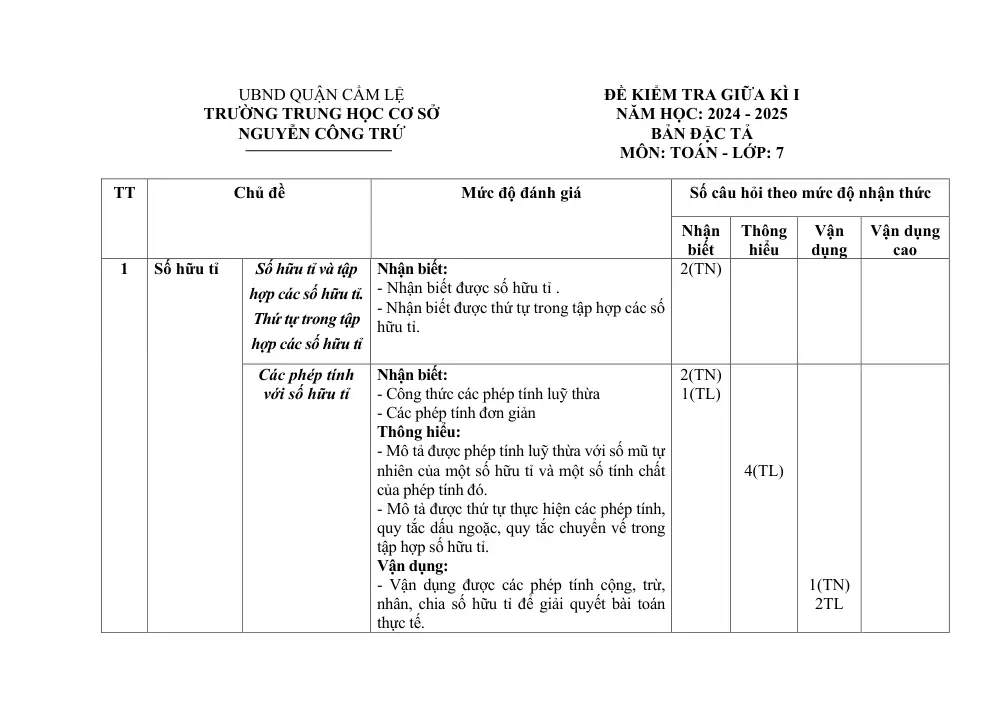 Đề thi Giữa kì 1 Toán 7 năm 2024-2025 trường THCS Nguyễn Công Trứ (Đà Nẵng) - trang 3