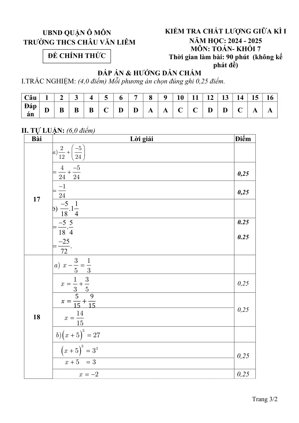 Đề thi Giữa kì 1 Toán 7 năm 2024-2025 trường THCS Châu Văn Liêm (Cần Thơ) - trang 3