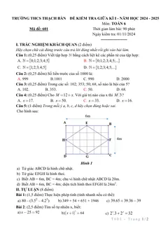 Trang đầu Đề thi Giữa kì 1 Toán 6 năm 2024-2025 trường THCS Thạch Bàn (Hà Nội)