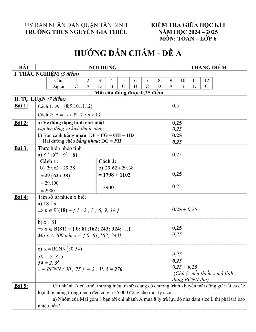 Đề thi Giữa kì 1 Toán 6 năm 2024-2025 trường THCS Nguyễn Gia Thiều (TP Hồ Chí Minh) - trang 5
