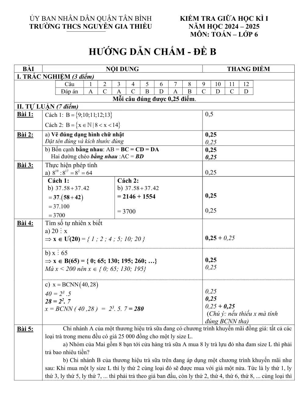 Đề thi Giữa kì 1 Toán 6 năm 2024-2025 trường THCS Nguyễn Gia Thiều (TP Hồ Chí Minh) - trang 7