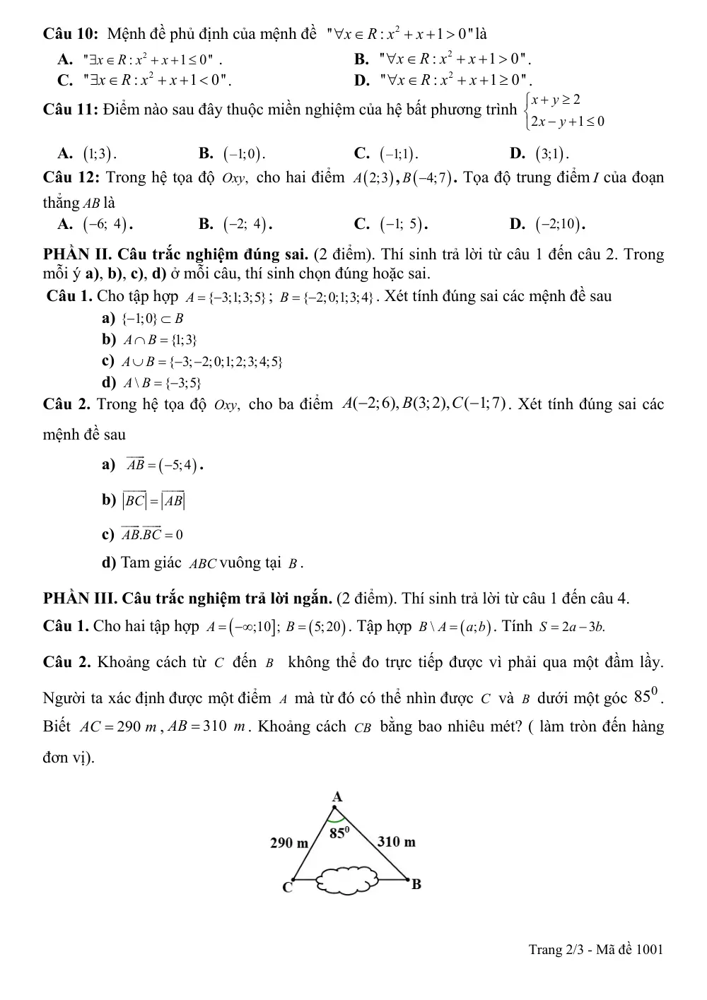 Đề thi Học kì 1 Toán 10 năm 2025-2026 trường THPT Nguyễn Trãi - Hội An (Đà Nẵng) - trang 2