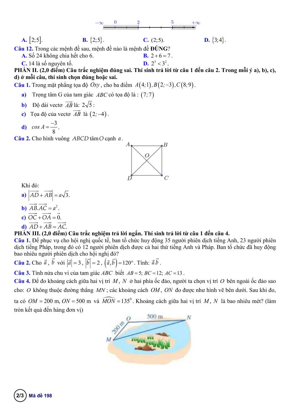 Đề thi Học kì 1 Toán 10 năm 2025-2026 trường THPT Bến Tre (Phú Thọ) - trang 2