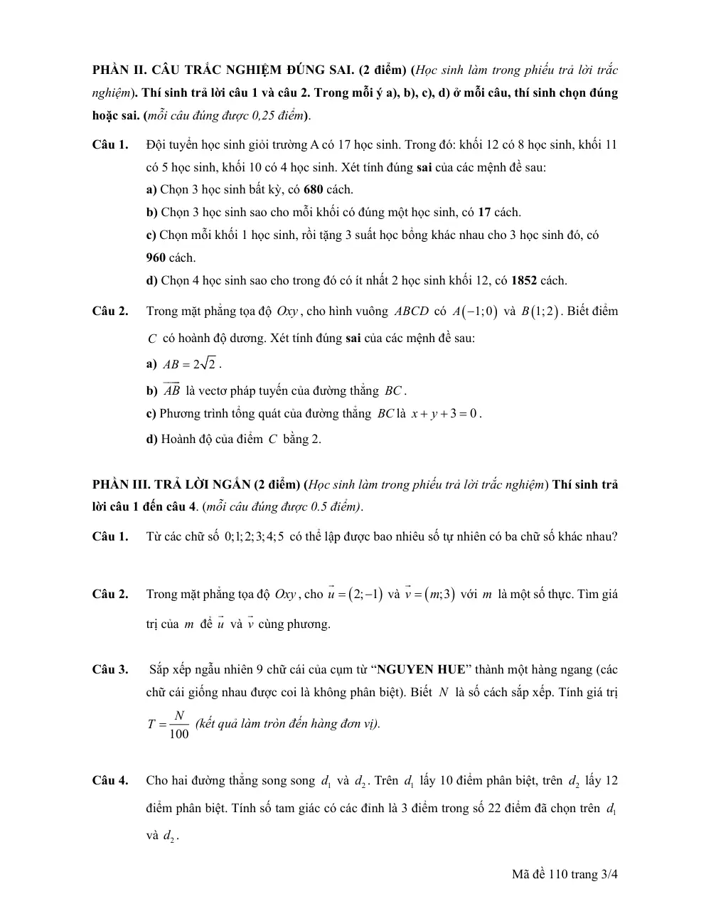 Đề thi Giữa kì 2 Toán 10 năm 2025-2026 trường THPT Nguyễn Huệ (TP Hồ Chí Minh) - trang 3