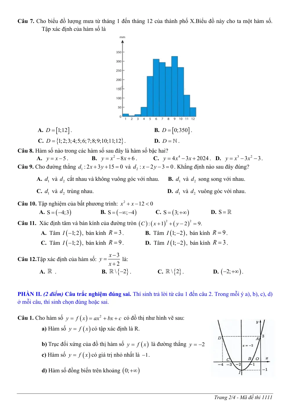 Đề thi Giữa kì 2 Toán 10 năm 2025-2026 trường THPT Quảng Trị (Quảng Trị) - trang 2
