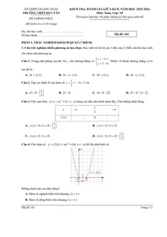 Trang đầu Đề thi Giữa kì 2 Toán 10 năm 2025-2026 trường THPT Duy Tân (Quảng Ngãi)