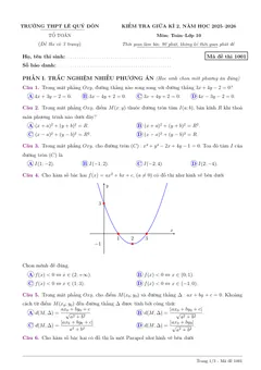 Trang đầu Đề thi Giữa kì 2 Toán 10 năm 2025-2026 trường THPT Lê Quý Đôn (Quảng Ngãi)