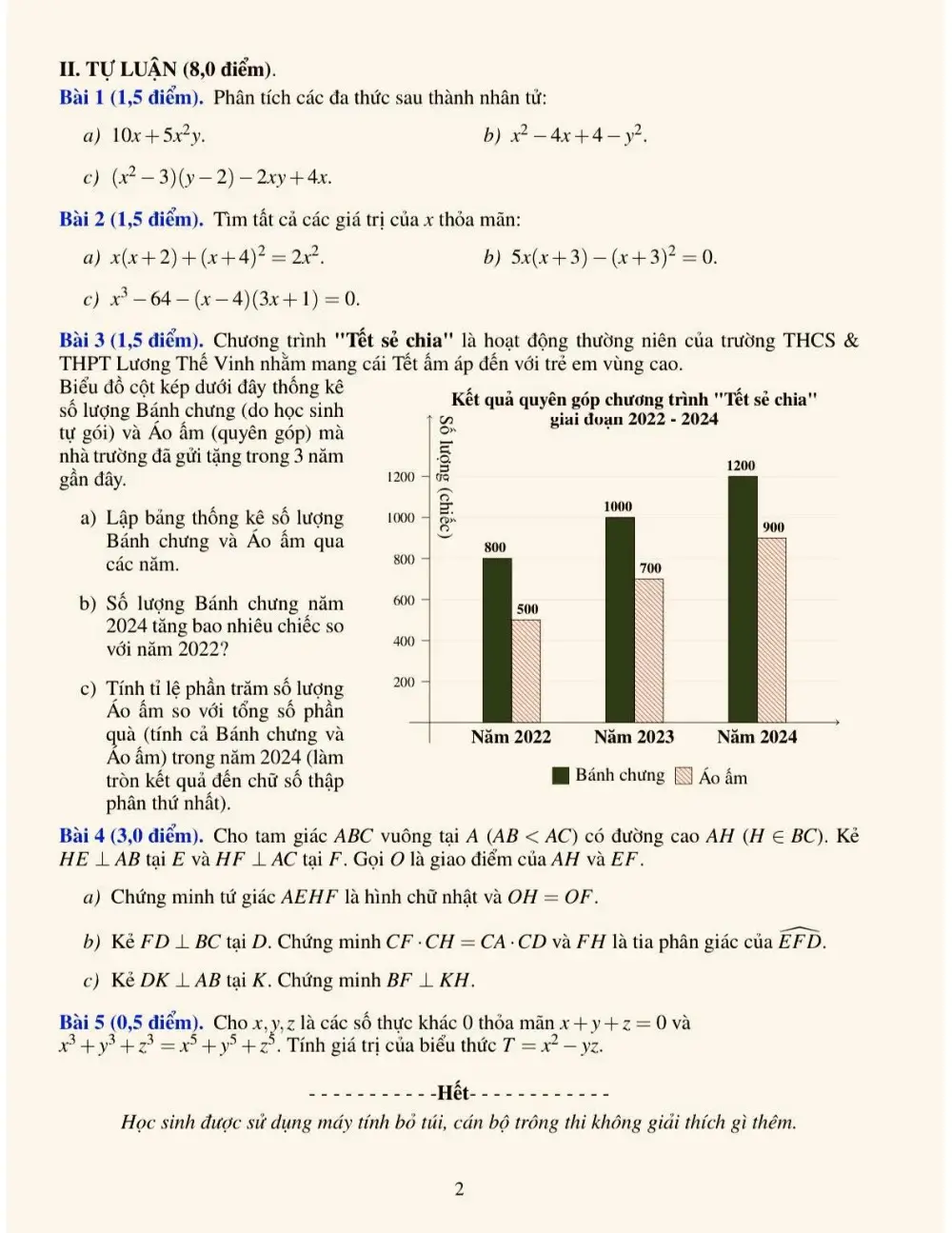 Đề thi Học kì 1 Toán 8 năm 2025-2026 trường THCS&THPT Lương Thế Vinh (Hà Nội) - trang 2
