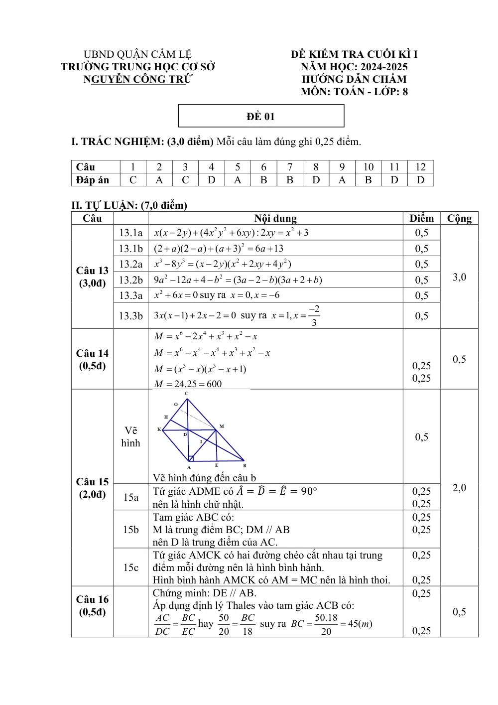 Đề thi Học kì 1 Toán 8 năm 2024-2025 trường THCS Nguyễn Công Trứ (Đà Nẵng) - trang 3