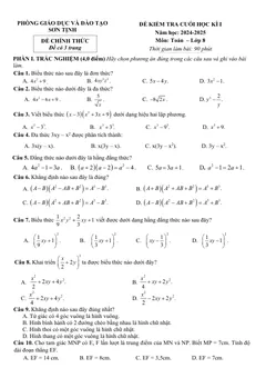 Trang đầu Đề thi Học kì 1 Toán 8 năm 2024-2025 Phòng GD&ĐT Sơn Tịnh (Quảng Ngãi)