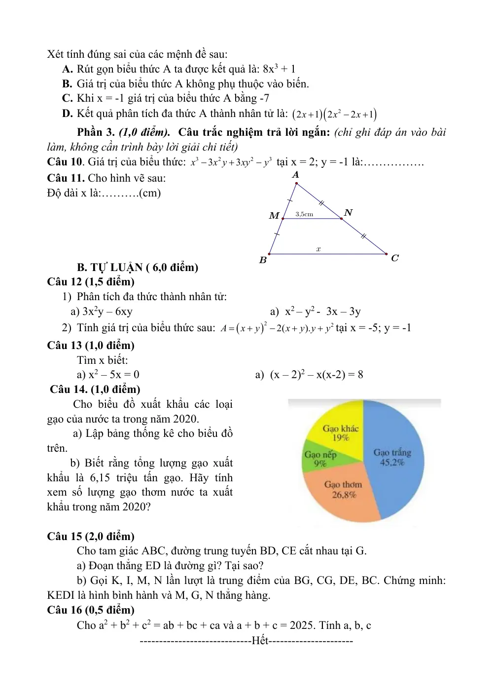 Đề thi Học kì 1 Toán 8 năm 2024-2025 Phòng GD&ĐT Kim Thành (Hải Dương) - trang 2
