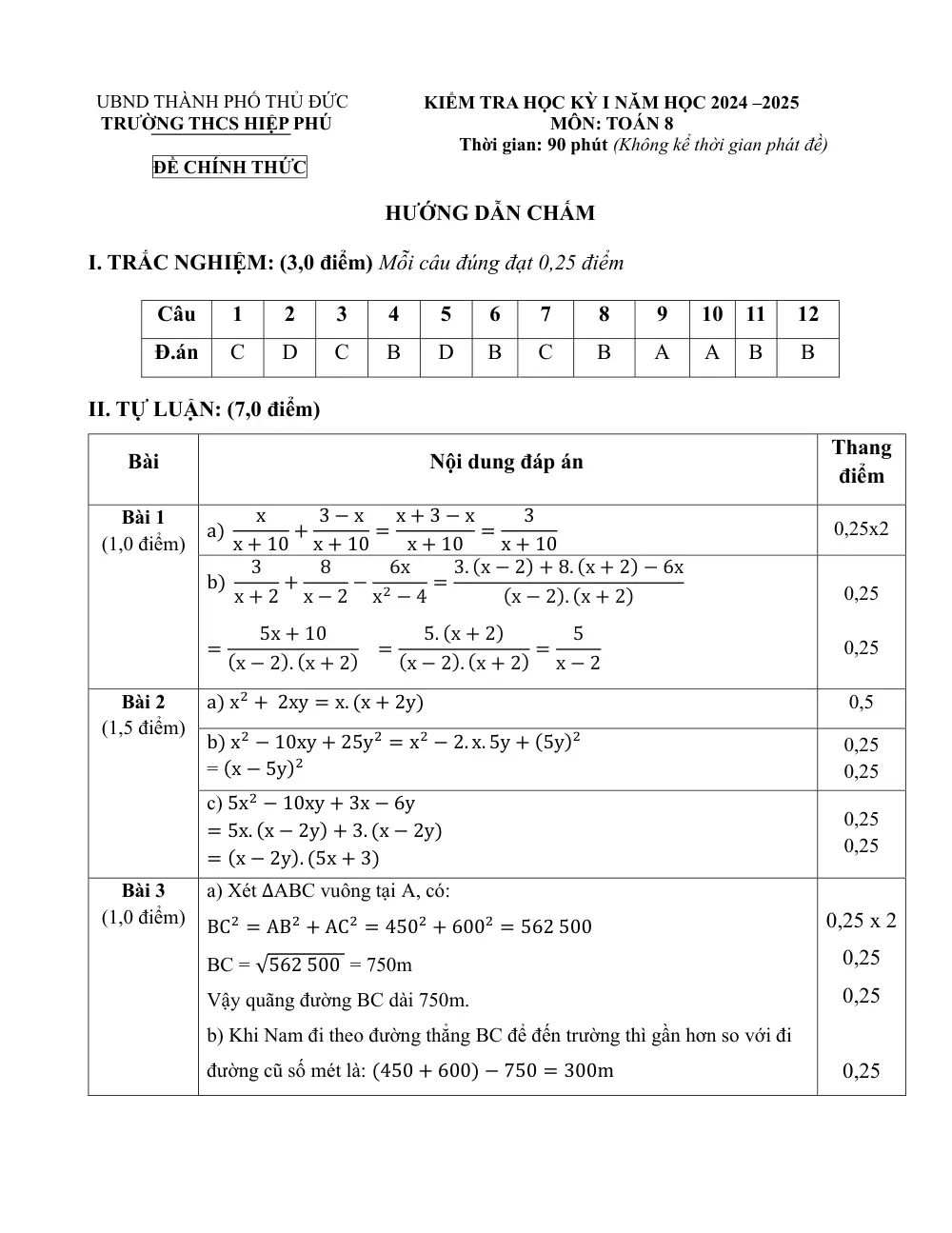 Đề thi Học kì 1 Toán 8 năm 2024-2025 trường THCS Hiệp Phú (TP Hồ Chí Minh) - trang 3