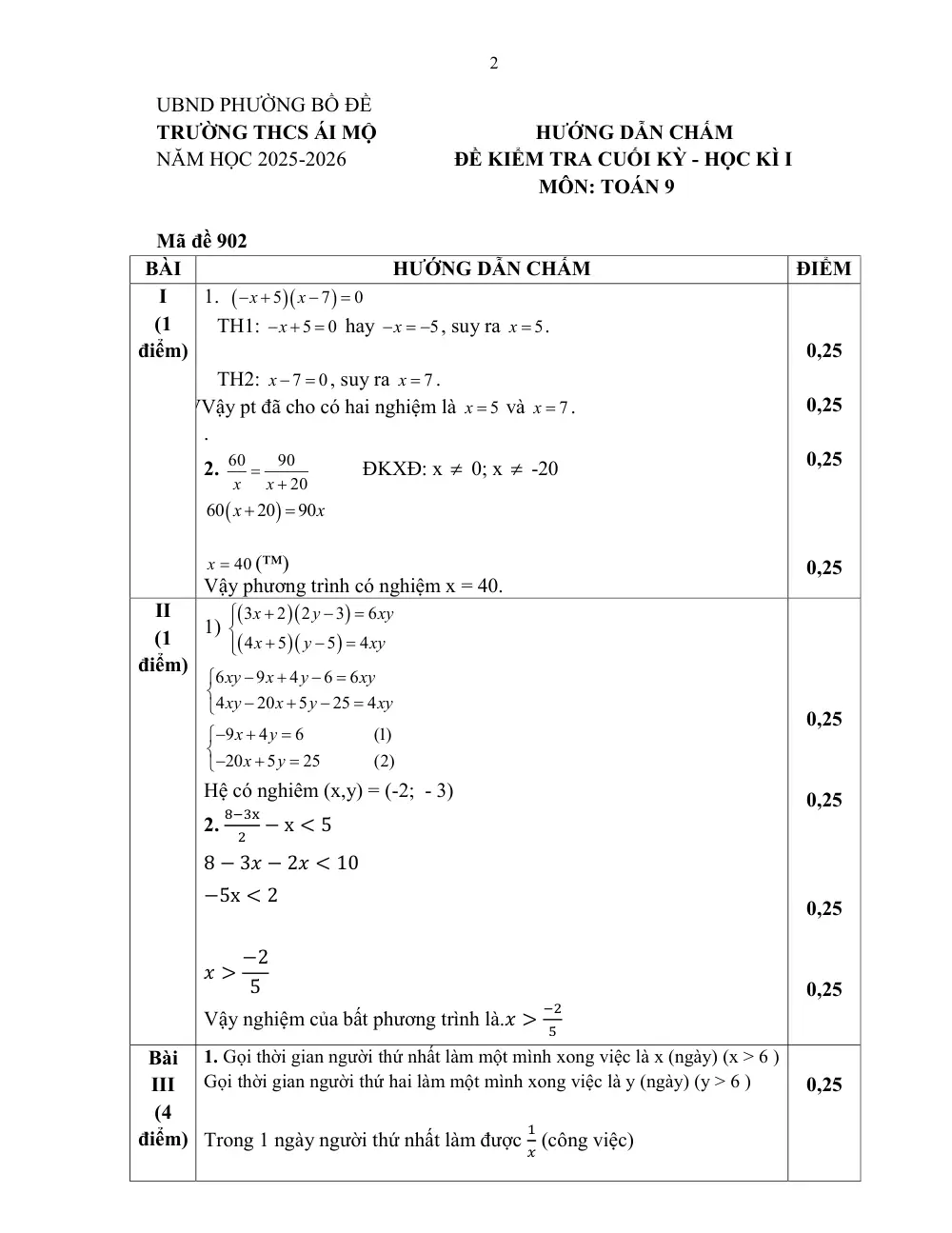Đề thi Học kì 1 Toán 9 năm 2025-2026 trường THCS Ái Mộ (Hà Nội) - trang 2