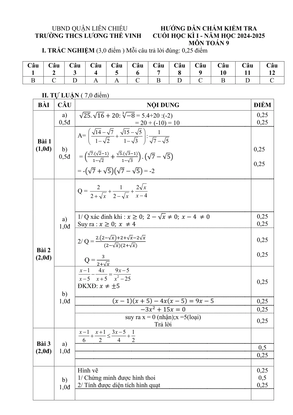 Đề thi Học kì 1 Toán 9 năm 2024-2025 trường THCS Lương Thế Vinh (Đà Nẵng) - trang 3