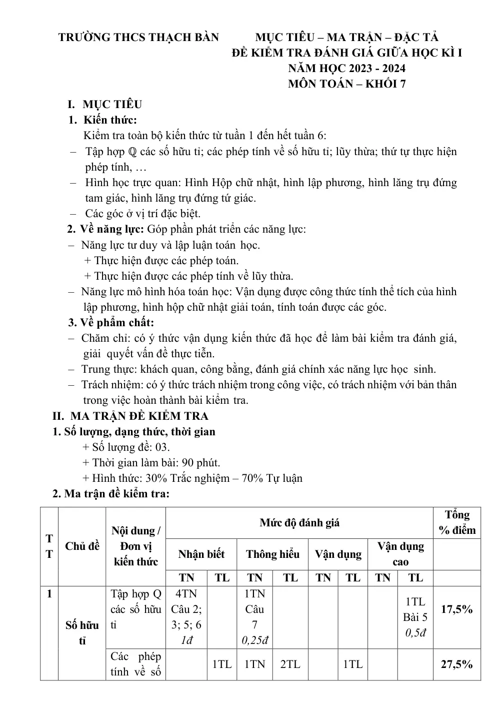Đề thi Giữa kì 1 Toán 7 năm 2023-2024 trường THCS Thạch Bàn (Hà Nội) - trang 20