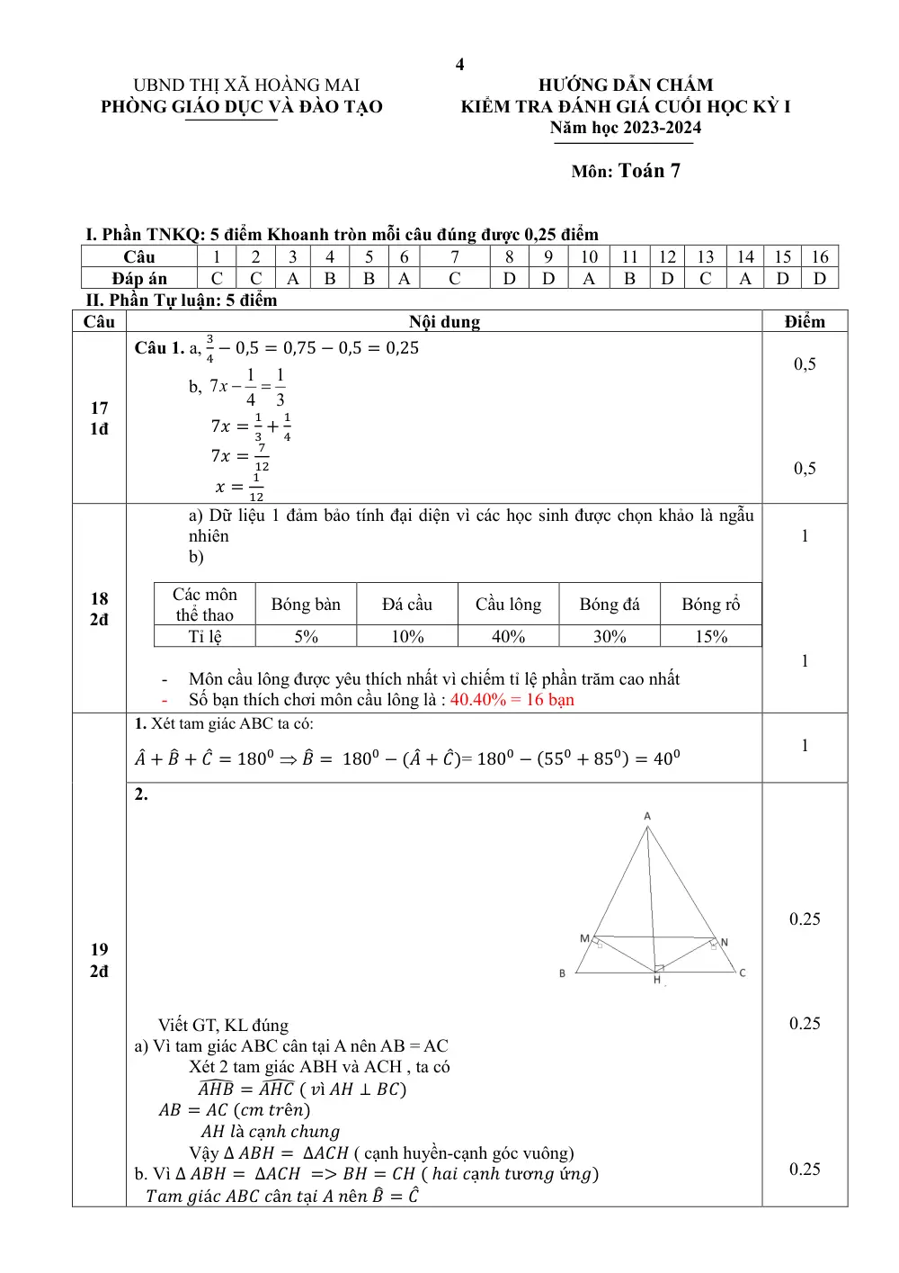 Đề thi Học kì 1 Toán 7 năm 2023-2024 Phòng GD&ĐT Hoàng Mai (Nghệ An) - trang 4
