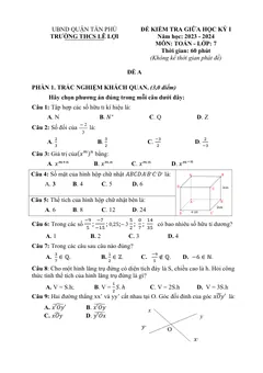 Trang đầu Đề thi Giữa kì 1 Toán 7 năm 2023-2024 trường THCS Lê Lợi (TP Hồ Chí Minh)