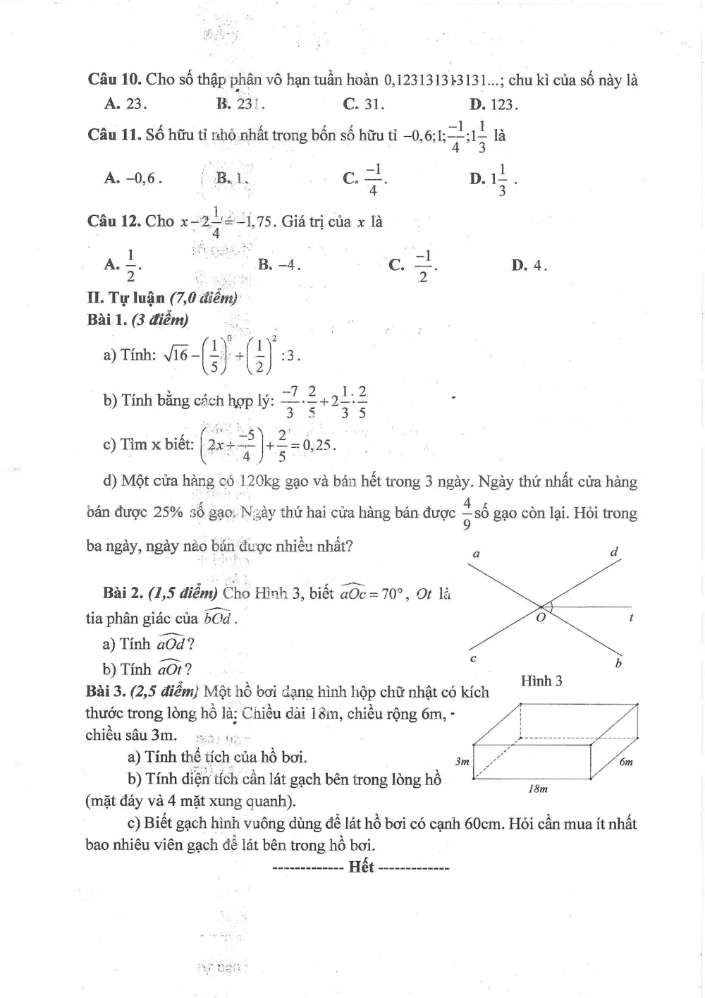 Đề thi Giữa kì 1 Toán 7 năm 2023-2024 trường THCS Phúc Đồng (Hà Nội) - trang 12