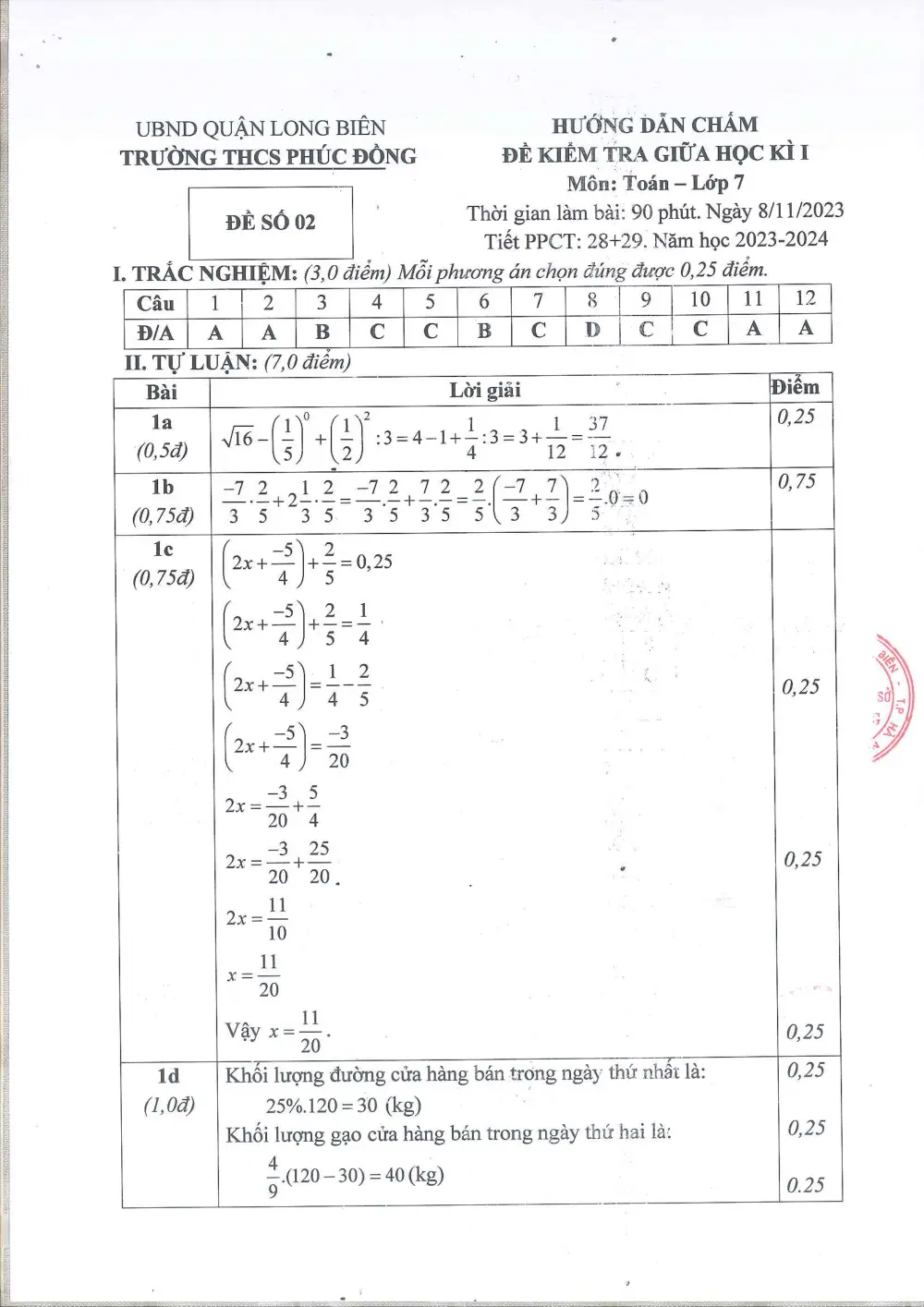 Đề thi Giữa kì 1 Toán 7 năm 2023-2024 trường THCS Phúc Đồng (Hà Nội) - trang 13