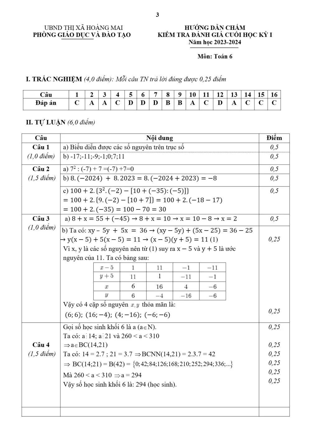 Đề thi Học kì 1 Toán 6 năm 2023-2024 Phòng GD&ĐT Hoàng Mai (Nghệ An) - trang 3