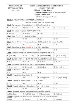 Trang đầu Đề thi Học kì 1 Toán 6 năm 2023-2024 Phòng GD&ĐT Cẩm Thủy (Thanh Hóa)