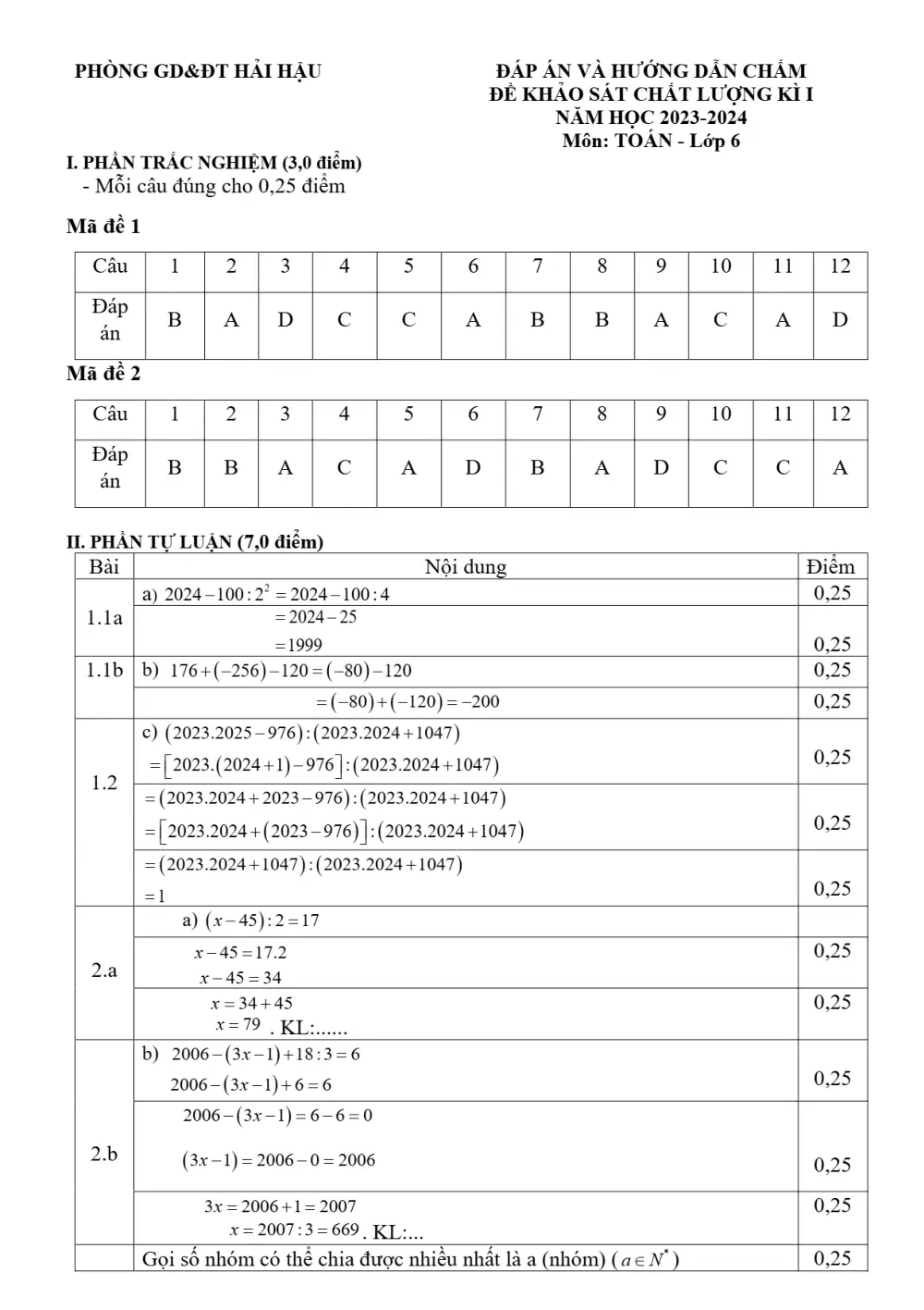 Đề thi Học kì 1 Toán 6 năm 2023-2024 Phòng GD&ĐT Hải Hậu (Nam Định) - trang 3