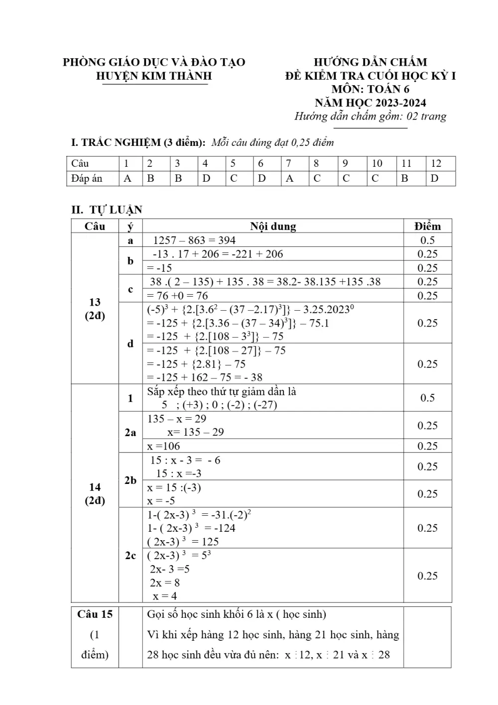 Đề thi Học kì 1 Toán 6 năm 2023-2024 Phòng GD&ĐT Kim Thành (Hải Dương) - trang 3