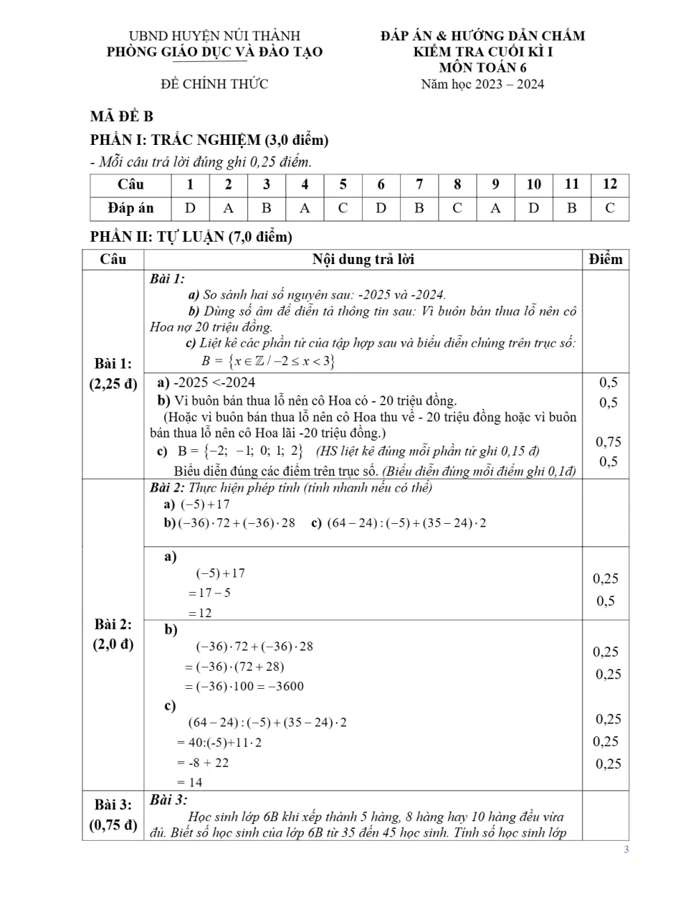 Đề thi Học kì 1 Toán 6 năm 2023-2024 Phòng GD&ĐT Núi Thành (Quảng Nam) - trang 12