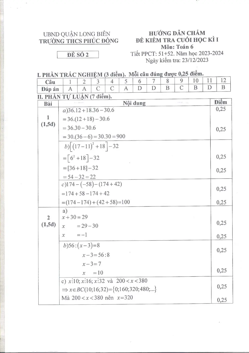 Đề thi Học kì 1 Toán 6 năm 2023-2024 trường THCS Phúc Đồng (Hà Nội) - trang 7