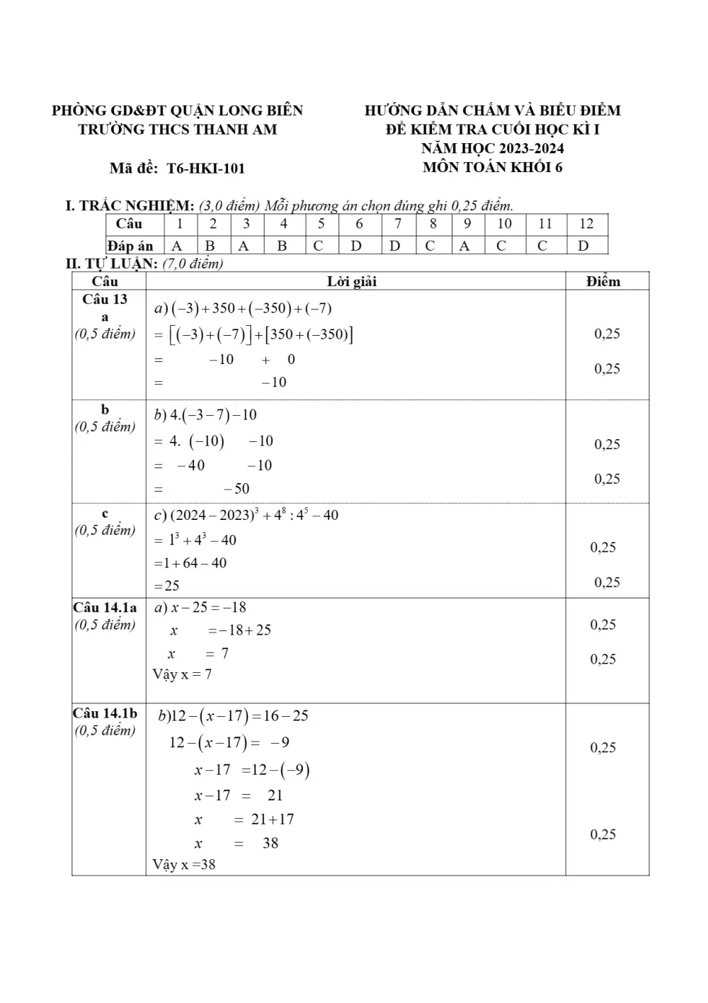 Đề thi Học kì 1 Toán 6 năm 2023-2024 trường THCS Thanh Am (Hà Nội) - trang 7