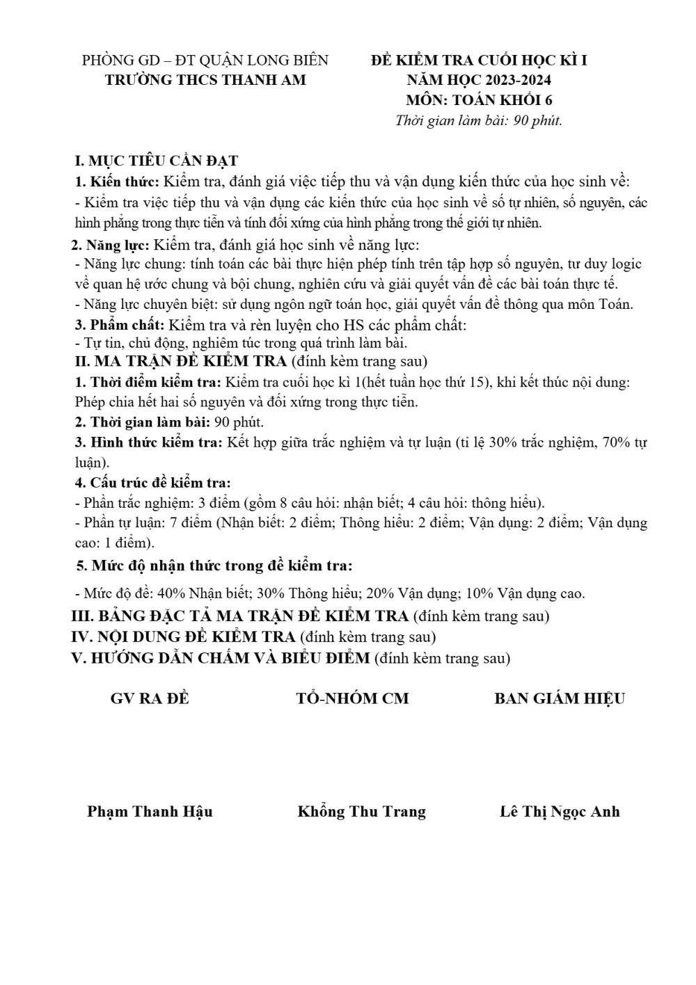 Đề thi Học kì 1 Toán 6 năm 2023-2024 trường THCS Thanh Am (Hà Nội) - trang 9
