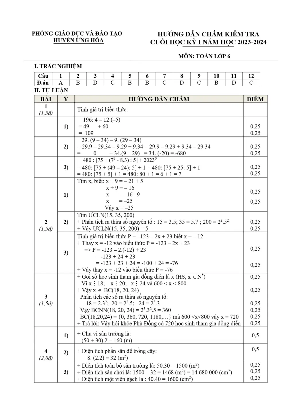 Đề thi Học kì 1 Toán 6 năm 2023-2024 Phòng GD&ĐT Ứng Hòa (Hà Nội) - trang 3