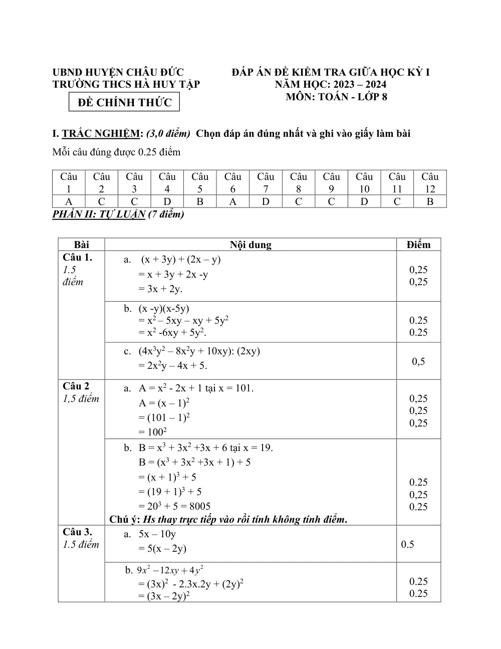 Đề thi Giữa kì 1 Toán 8 năm 2023-2024 trường THCS Hà Huy Tập (Bà Rịa - Vũng Tàu) - trang 6