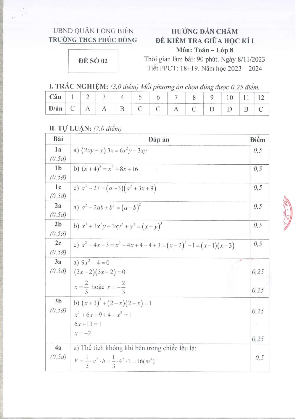 Đề thi Giữa kì 1 Toán 8 năm 2023-2024 trường THCS Phúc Đồng (Hà Nội) - trang 12
