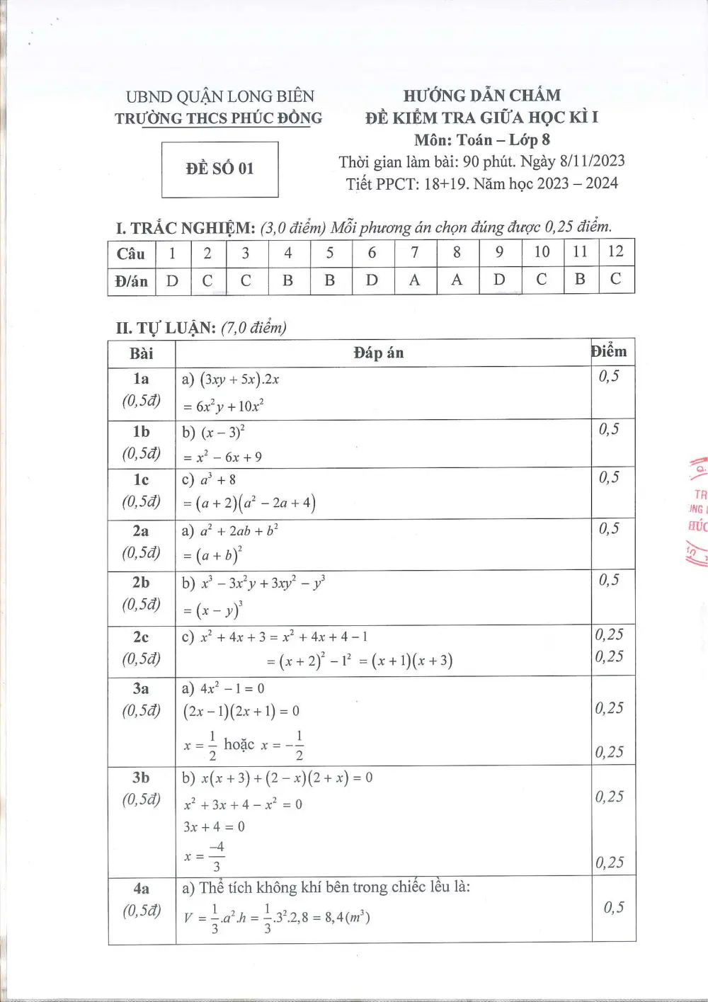 Đề thi Giữa kì 1 Toán 8 năm 2023-2024 trường THCS Phúc Đồng (Hà Nội) - trang 8