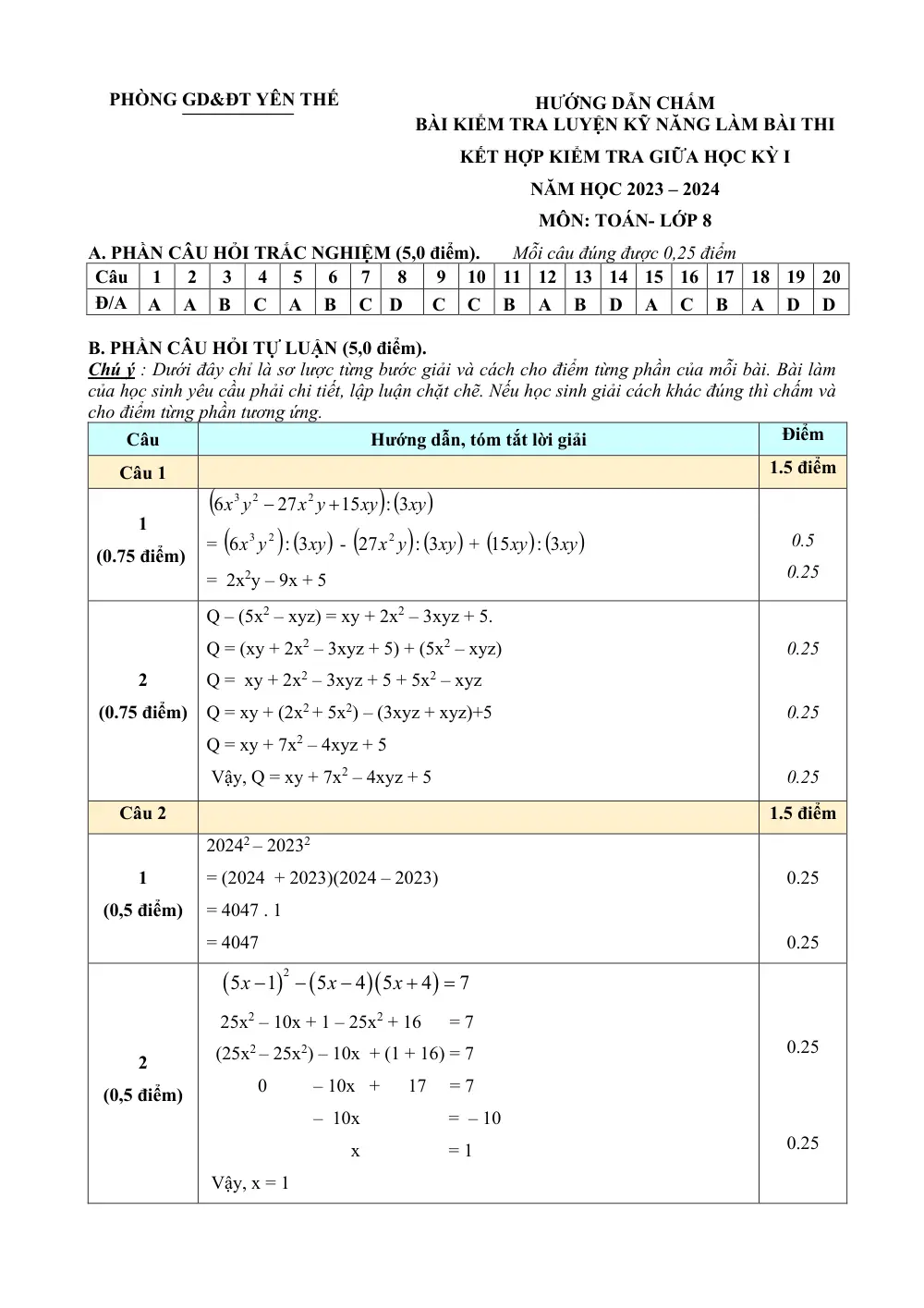 Đề thi Giữa kì 1 Toán 8 năm 2023-2024 Phòng GD&ĐT Yên Thế (Bắc Giang) - trang 4