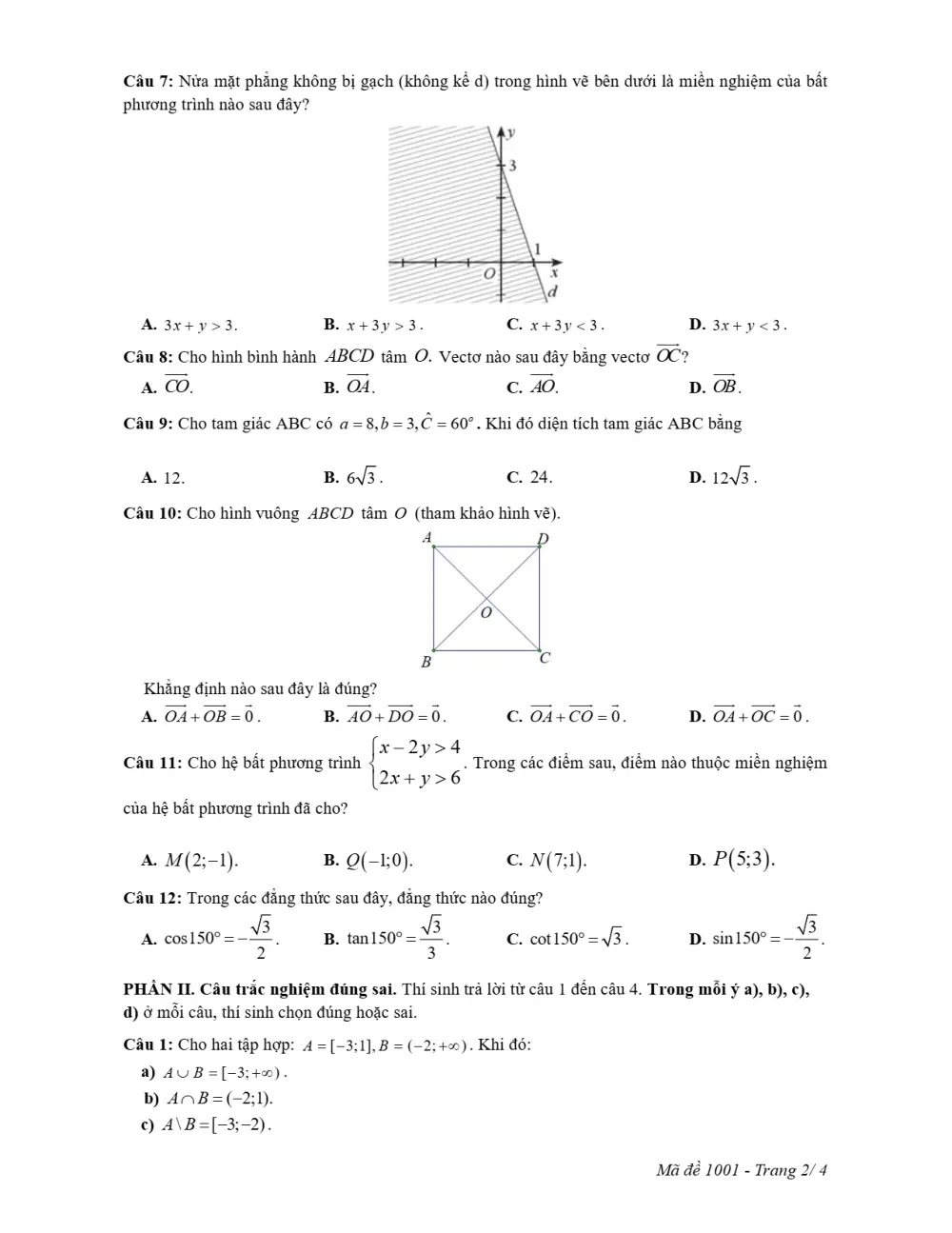 Đề thi Giữa kì 1 Toán 10 năm 2025-2026 trường THPT Lê Quý Đôn (Ninh Bình) - trang 2