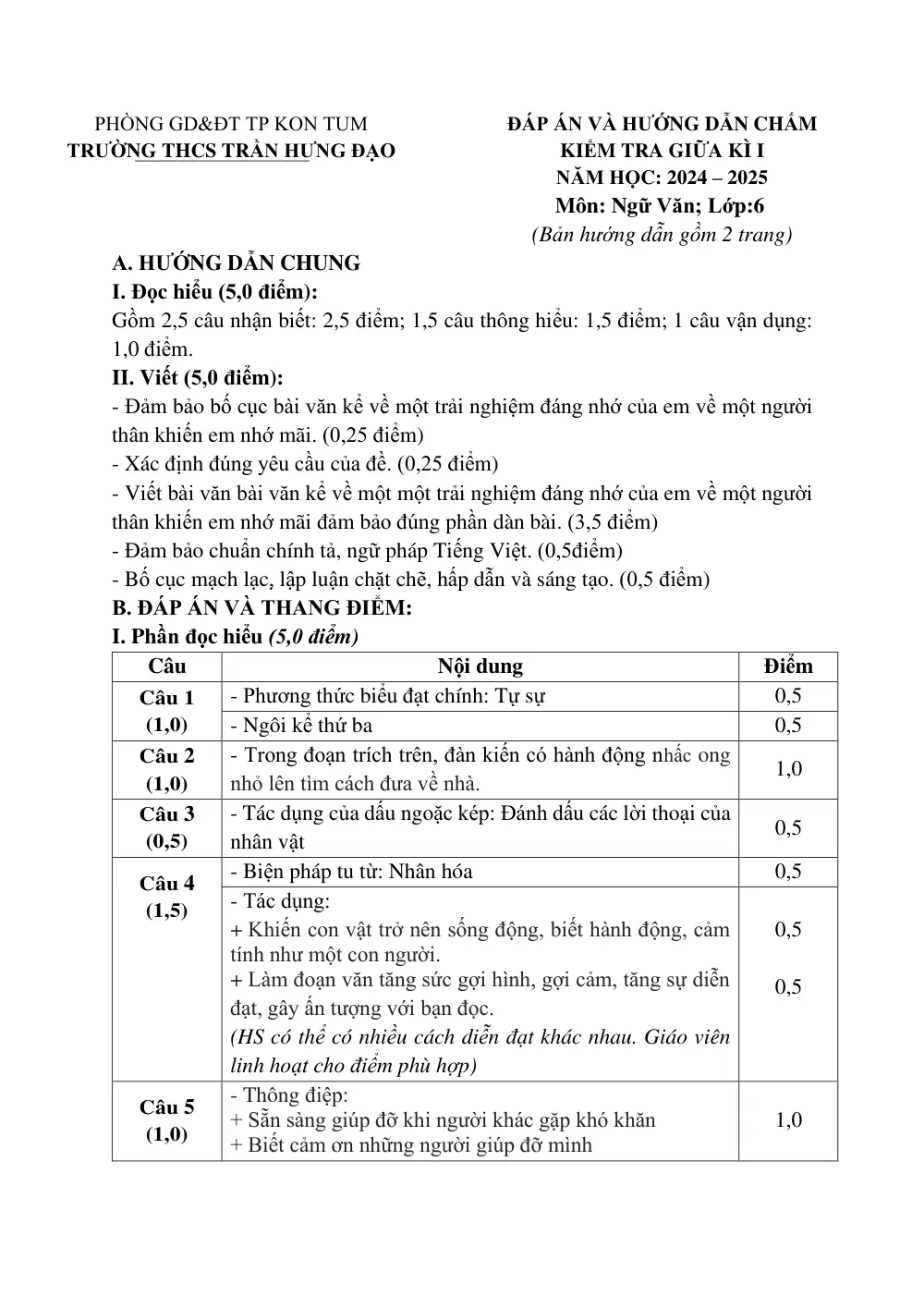 Đề thi Giữa kì 1 Ngữ văn 6 năm 2024-2025 trường THCS Trần Hưng Đạo (Kon Tum) - trang 5