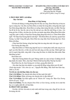 Trang đầu Đề thi Học kì 1 Ngữ văn 6 năm 2024-2025 Phòng GD&ĐT Thành phố Ninh Bình (Ninh Bình)