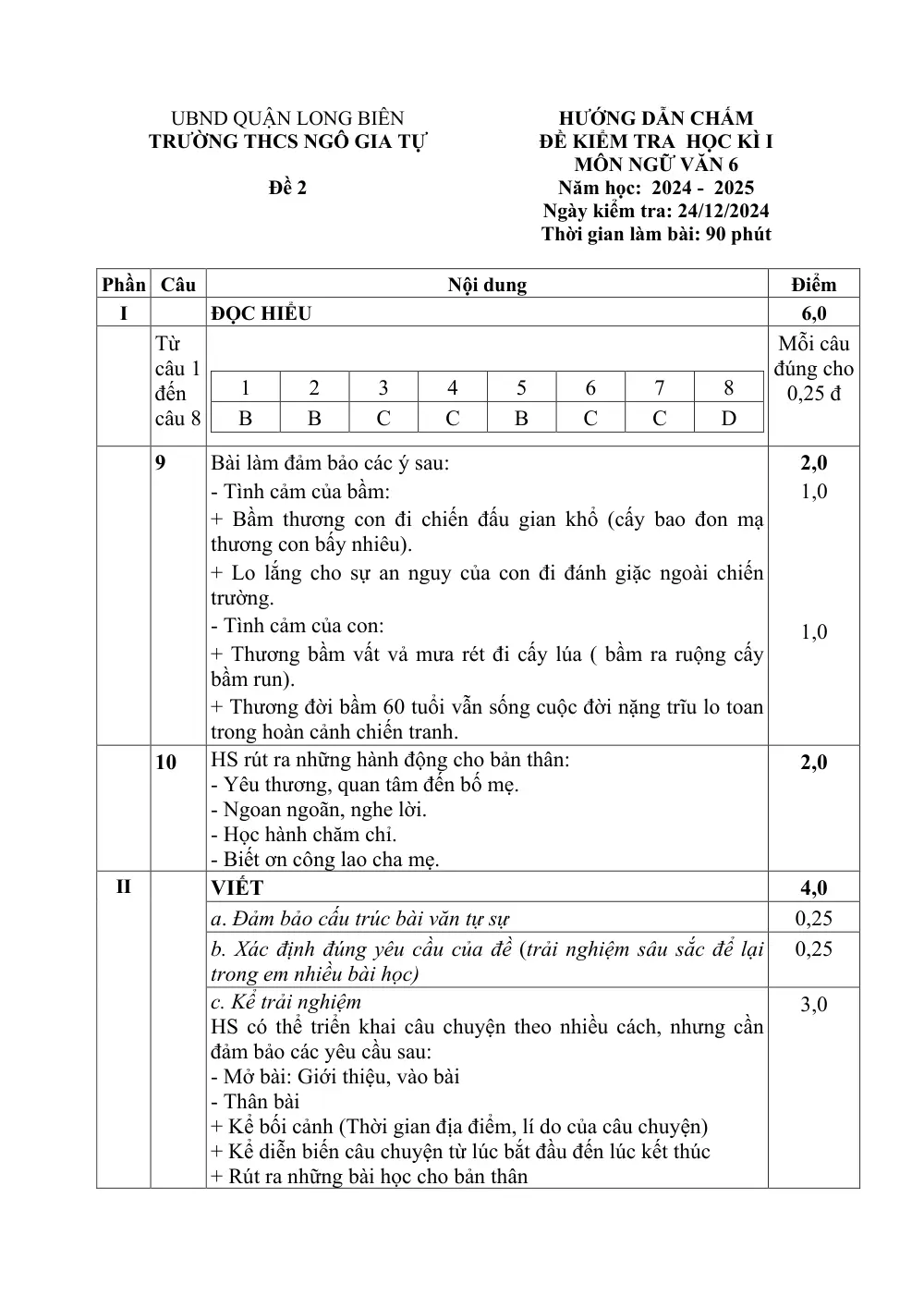 Đề thi Học kì 1 Ngữ văn 6 năm 2024-2025 trường THCS Ngô Gia Tự (Hà Nội) - trang 5