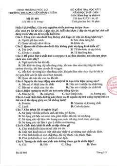 Trang đầu Đề thi Học kì 1 KHTN 6 năm 2025-2026 trường THCS Nguyễn Bỉnh Khiêm (Hà Nội)