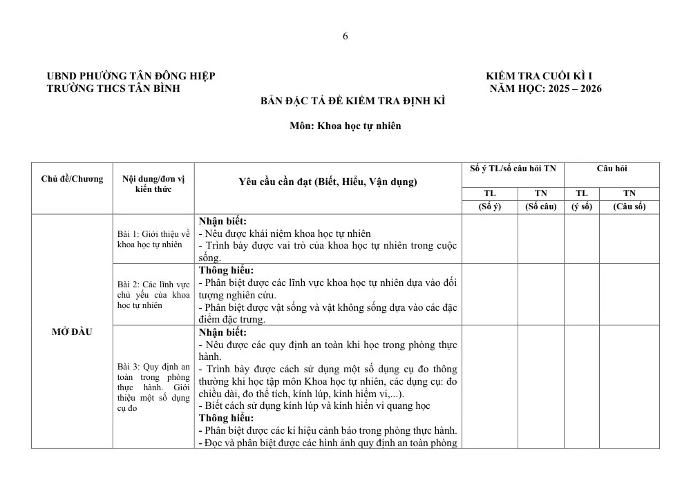 Đề thi Học kì 1 KHTN 6 năm 2025-2026 trường THCS Tân Bình (TP Hồ Chí Minh) - trang 6