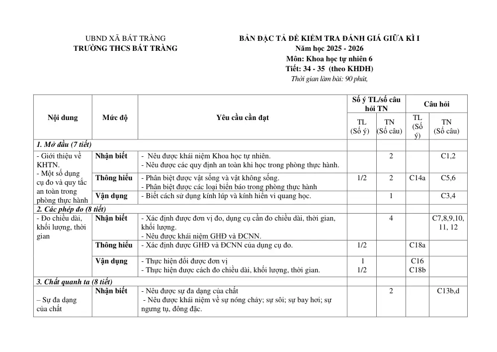 Đề thi Giữa kì 1 KHTN 6 năm 2025-2026 trường THCS Bát Tràng (Hà Nội) - trang 3