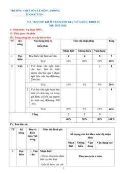 Trang đầu Đề thi Giữa kì 2 Ngữ văn 12 năm 2025-2026 số 1 Lê Hồng Phong (Đắk Lắk)