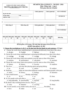 Trang đầu Đề thi Học kì 1 Tiếng Anh 6 năm 2025-2026 trường TH&THCS Tân Trung (TP Hồ Chí Minh)