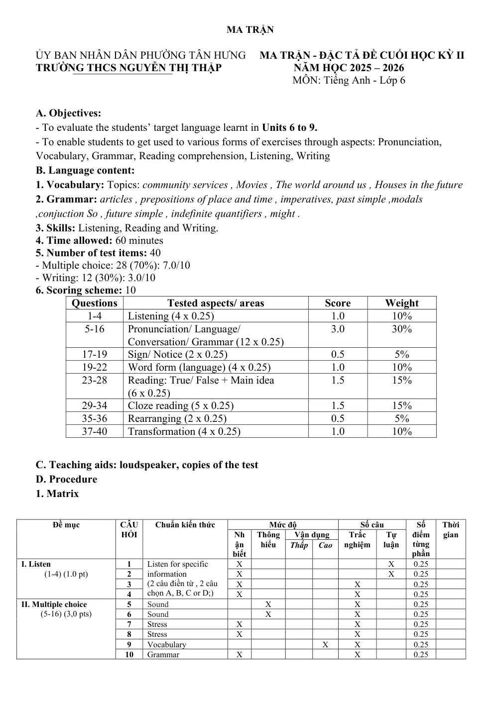 Đề thi Học kì 2 Tiếng Anh 6 năm 2025-2026 trường THCS Nguyễn Thị Thập (TP Hồ Chí Minh) - trang 8