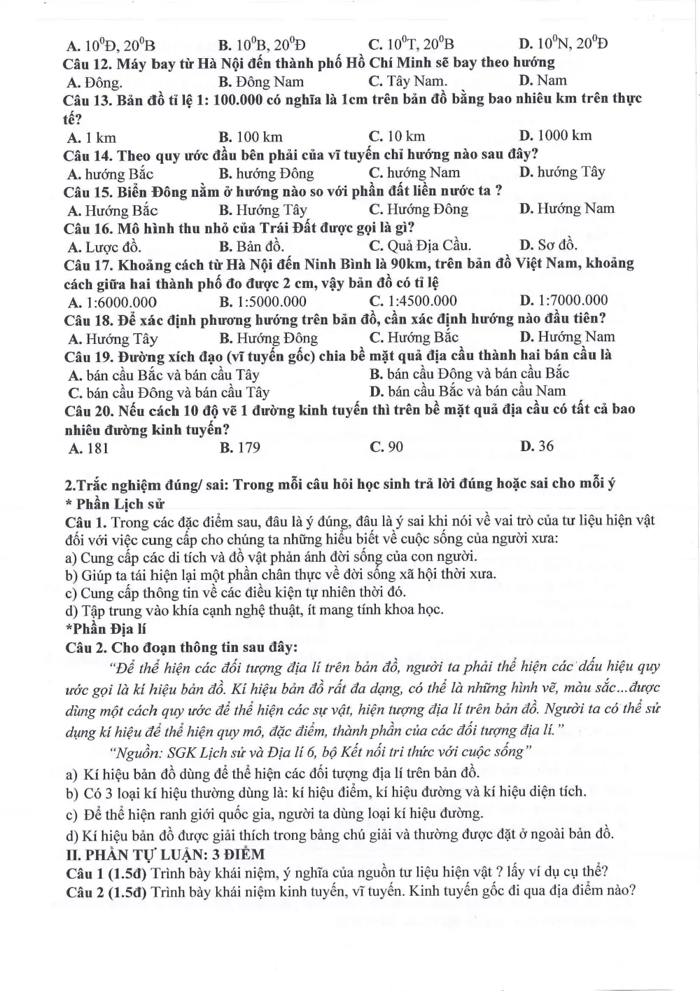 Đề thi Giữa kì 1 Lịch sử và Địa lí 6 năm 2025-2026 trường THCS Ngọc Lâm (Hà Nội) - trang 2