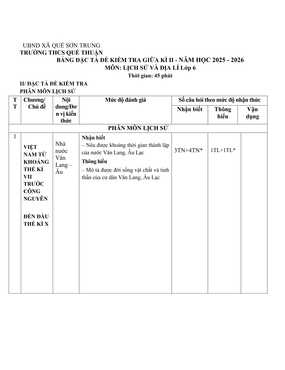 Đề thi Giữa kì 2 Lịch sử và Địa lí 6 năm 2025-2026 trường THCS Quế Thuận (Đà Nẵng) - trang 2